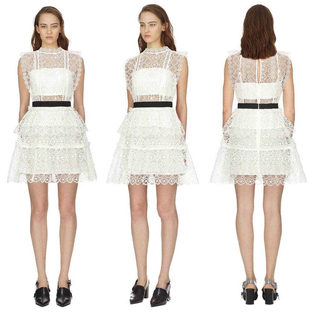❌❌SOLD❌❌ NWT Self Portrait White Lace Tiered Dress Size 8 MSRP $440 - Picture 6 of 7